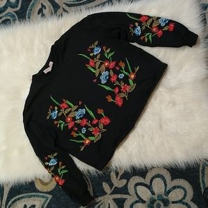 Philosophy Black Floral Embroidered Top